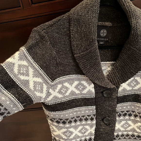 Sansara Sweater size Small Wool Blend Button Down 3/4 length shawl Collar Size S - Picture 3 of 9